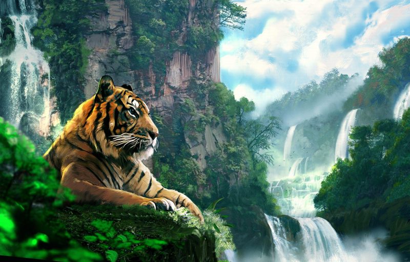 Tranhto24h: Ảnh nền tranh vẽ con hổ tuyệt đẹp, 800x512px