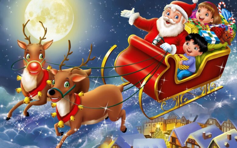 Tranhto24h: Ảnh Noel ông già tuyết đi phát quà cùng trẻ em, 780x488px