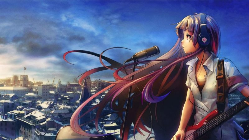 Tranhto24h: background anime cô gái đàn hát, 800x450px