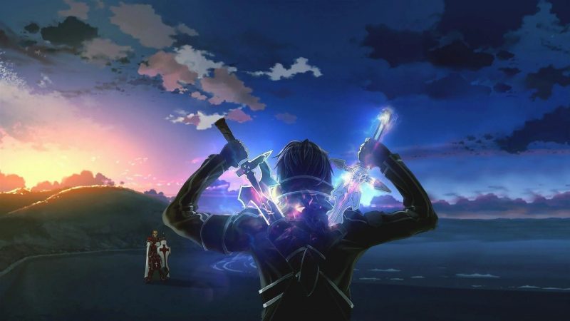 Tranhto24h: background anime chiến binh bên bờ biển, 800x450px