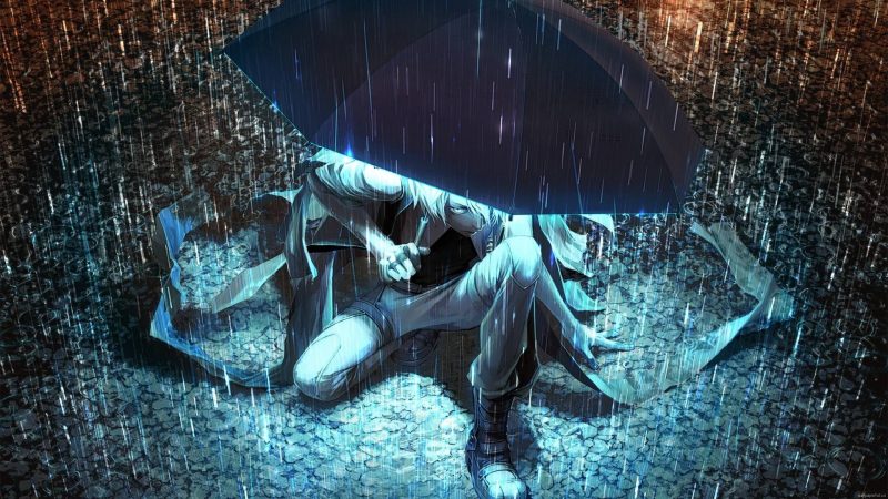 Tranhto24h: background anime chiến binh dưới mưa, 800x450px