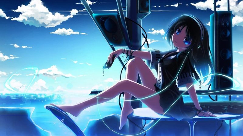 Tranhto24h: background anime girl yêu âm nhạc, 800x450px