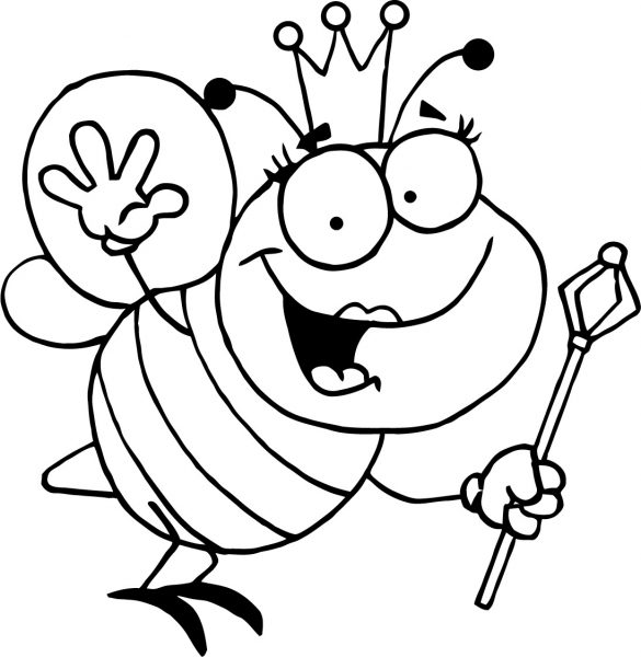 Tranhto24h: Tranh tô màu con ong đeo vương miện, 585x600px