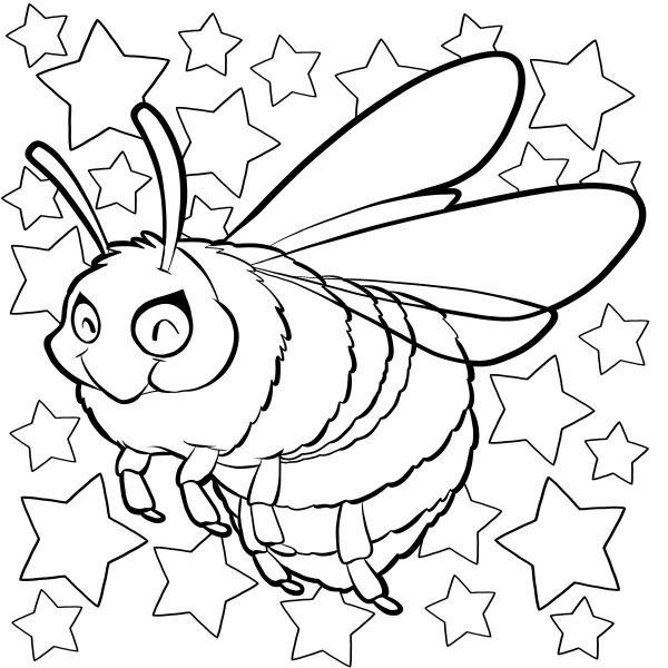 Tranhto24h: Tranh tô màu con ong và ngôi sao, 600x600px