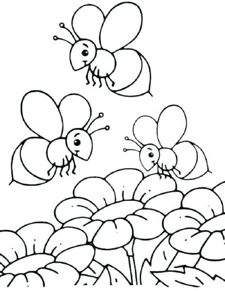 Tranhto24h: Tranh tô màu con ong bên vườn hoa, 464x600px