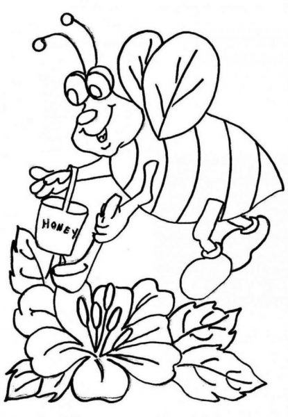 Tranhto24h: Tranh tô màu con ong đang kiếm mật, 415x600px