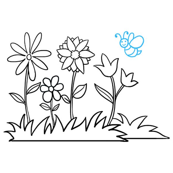 Tranhto24h: Tranh vẽ vườn hoa đơn giản, 602x600px