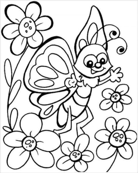 Tranhto24h: Tranh tô màu vườn hoa và chú ong xinh, 480x600px