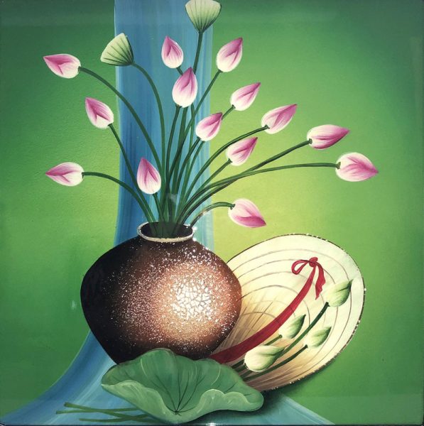 Tranhto24h: Vẽ tranh tĩnh vật hoa sen Việt, 597x600px