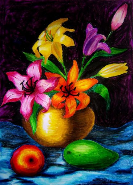 Tranhto24h: vẽ tranh tĩnh vật lọ hoa và quả lớp 7, 432x600px