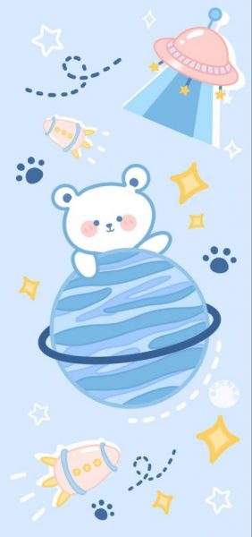 Tranhto24h: Download hình nền cute xanh dương gấu du hành vũ trụ, 282x600px