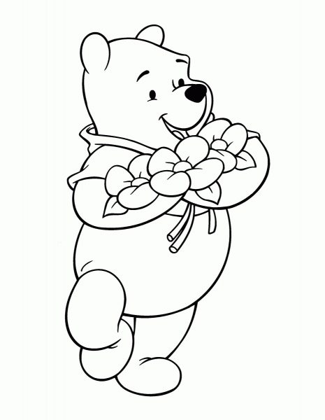 Tranhto24h: Tranh tô màu con gấu ôm bó hoa, 465x600px