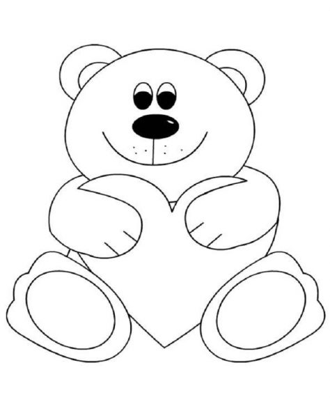 Tranhto24h: Tranh tô màu con gấu ôm hình trái tim, 474x600px