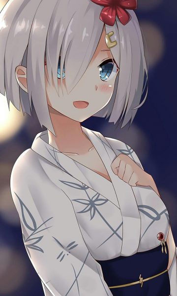 Tranhto24h: hình ảnh Anime nữ tóc trắng ngắn mắt xanh cute, 360x600px