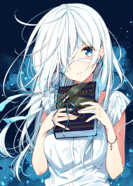 Tranhto24h: hình Anime nữ tóc trắng mắt xanh lạnh lùng, 428x600px