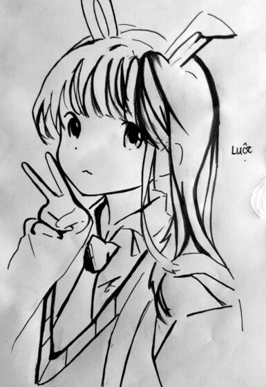 Tranhto24h: Vẽ tranh Anime nữ cute giơ ngón tay, 385x560px