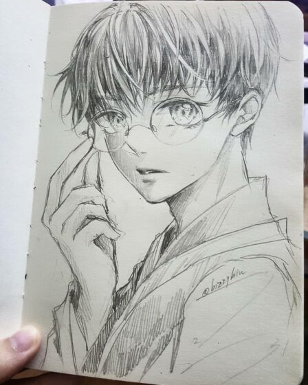 Tranhto24h: vẽ tranh Anime nam ngầu đeo kính, 448x560px