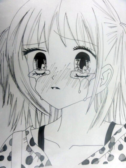 Tranhto24h: Vẽ tranh Anime nữ cute rưng rưng nước mắt, 420x560px