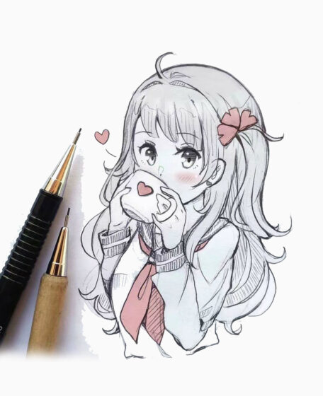 Tranhto24h: Vẽ tranh Anime nữ cute uống nước, 456x560px