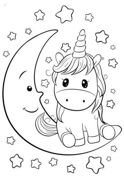 Tranhto24h: Tranh tô màu cho bé gái 8 tuổi ngựa và mặt trăng, 416x600px