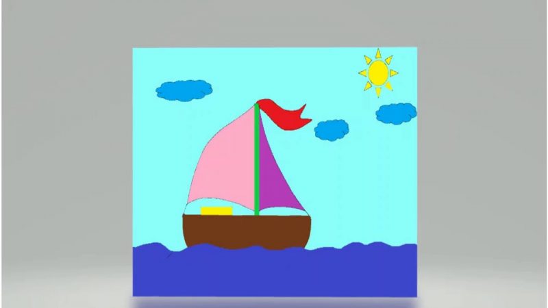 Tranhto24h: Ảnh thuyền buồm trong nét vẽ tuổi thơ, 800x450px