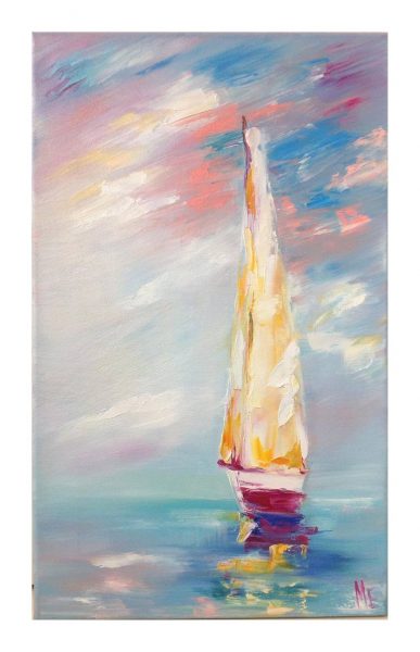 Tranhto24h: Ảnh thuyền buồm tranh vẽ màu nước sống động, 387x600px