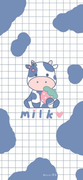 Tranhto24h: Hình nền con bò sữa cute màu xanh dương, 277x600px