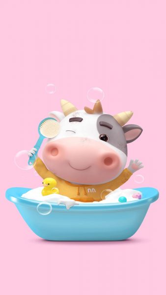 Tranhto24h: Hình nền bò sữa cute đang tắm, 338x600px