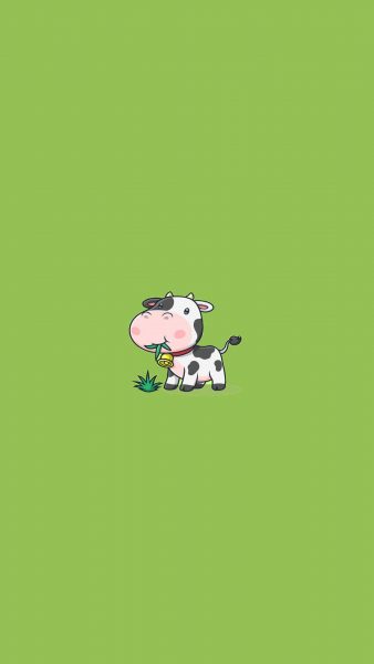 Tranhto24h: Hình nền bò sữa cute nền xanh lá, 338x600px