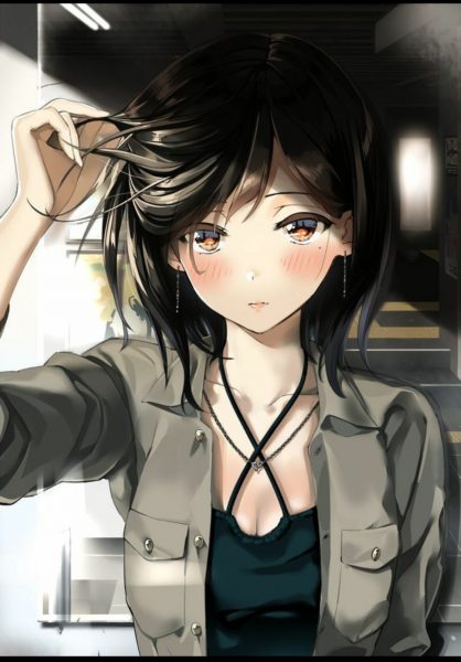 Tranhto24h: hình ảnh Anime nữ tóc đen ngắn, 418x600px