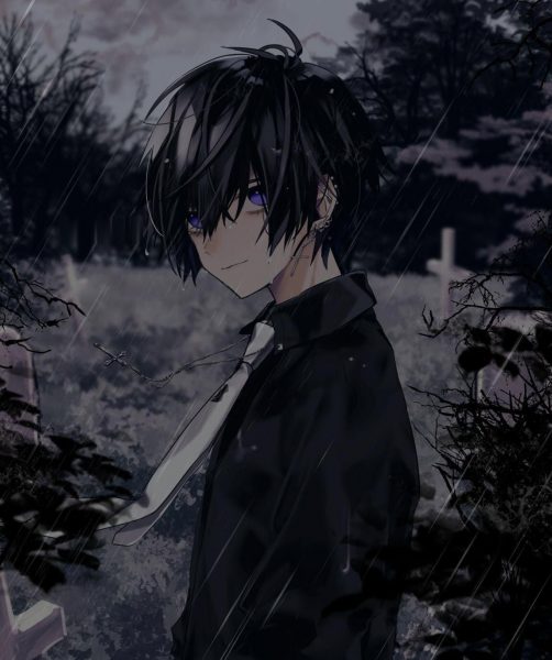 Tranhto24h: ảnh anime tóc đen buồn, 502x600px