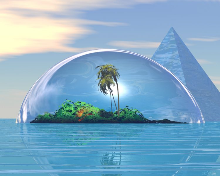 Tranhto24h: Ảnh hòn đảo 3D giữa đại dương, 750x600px