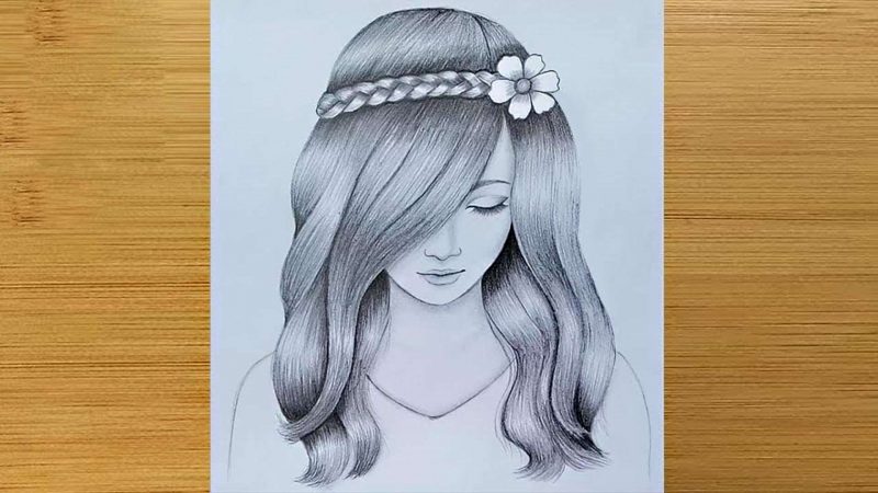 Tranhto24h: hình vẽ cô gái cài hoa trên tóc, 800x450px