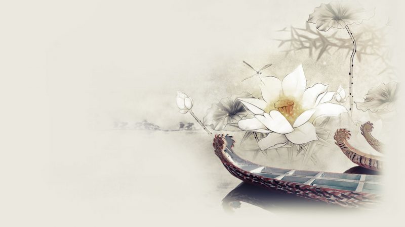 Tranhto24h: background cổ trang hoa sen trắng, 800x450px