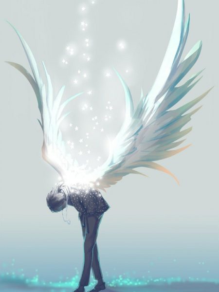 Tranhto24h: hình ảnh anime thiên thần cúi người, 450x600px