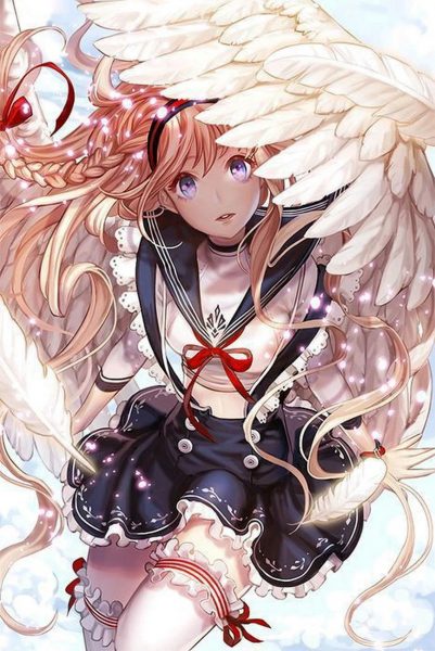 Tranhto24h: hình anime thiên thần mặc đồ học sinh, 401x600px
