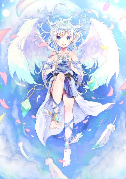 Tranhto24h: ảnh anime thiên thần ôm quả cầu, 424x600px