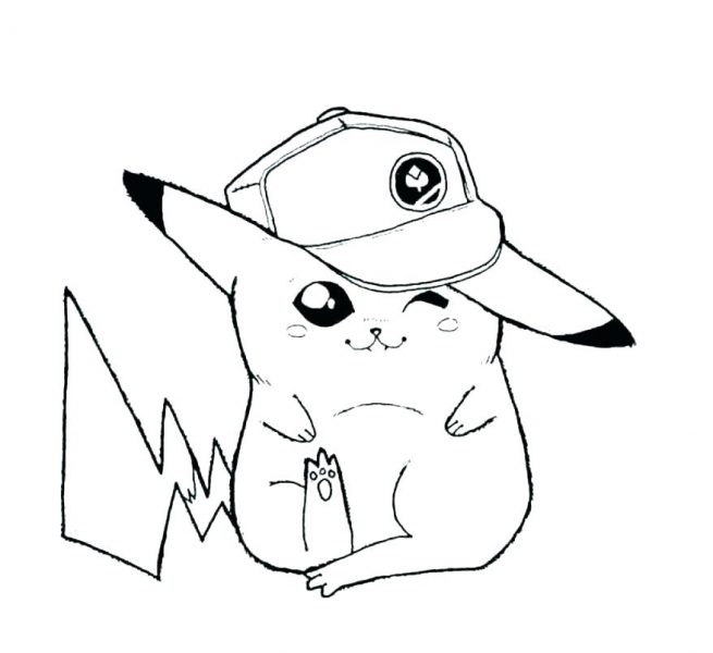 Tranhto24h: Tranh tô màu Pikachu đội mũ, 655x600px