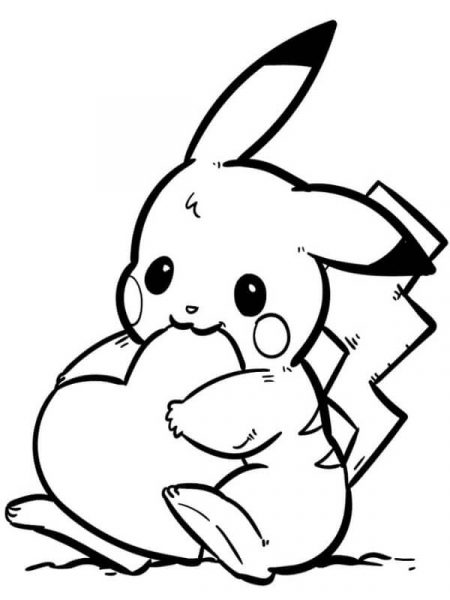 Tranhto24h: Tranh tô màu Pikachu ôm trái tim, 450x600px