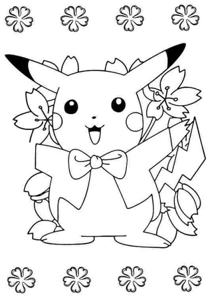 Tranhto24h: Tranh tô màu Pikachu mặc vest đeo nơ, 424x600px