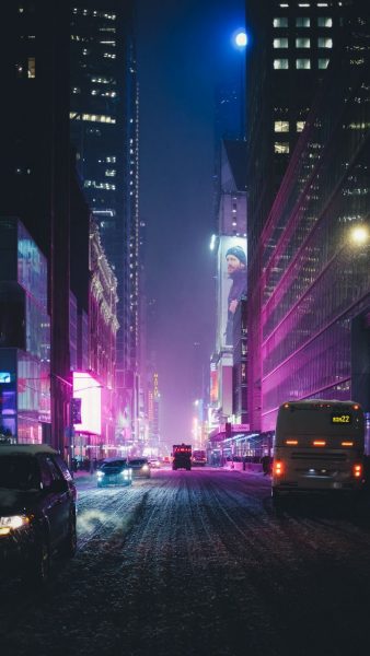 Tranhto24h: ảnh nền thành phố về đêm kết hợp ánh đèn tím, 338x600px