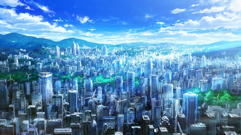 Tranhto24h: Ảnh nền thành phố anime, 800x450px