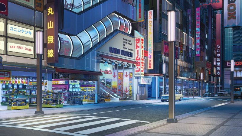 Tranhto24h: Ảnh Thành phố về đêm Anime, 800x450px