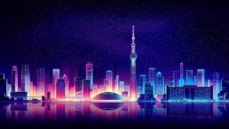 Tranhto24h: hình nền thành phố về đêm 3d, 800x450px