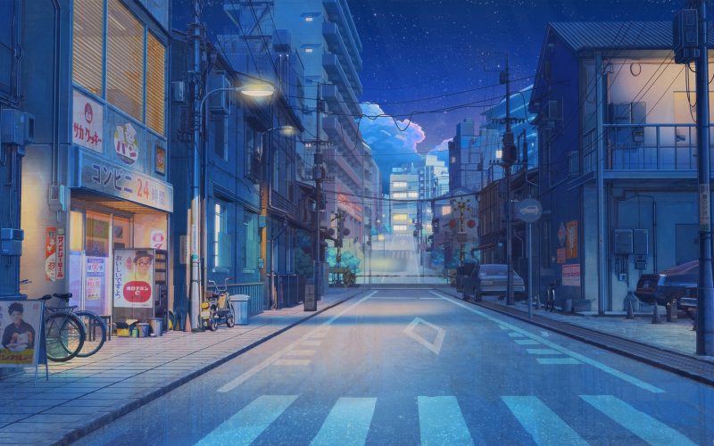 Tranhto24h: Ảnh Thành phố về đêm Anime cho máy tính, 800x500px