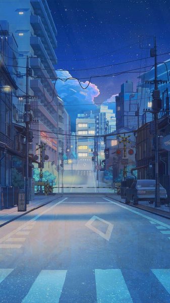 Tranhto24h: Hình nền thành phố về đêm Anime, 337x600px