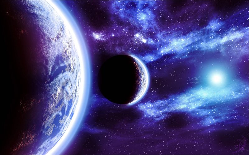 Tranhto24h: background vũ trụ hai hành tinh to nhỏ, 800x500px