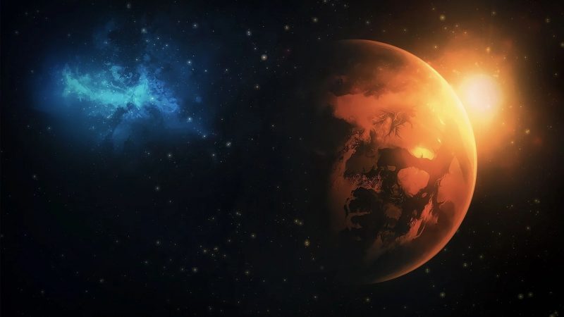 Tranhto24h: background vũ trụ mặt trời và hai hành tinh, 800x450px
