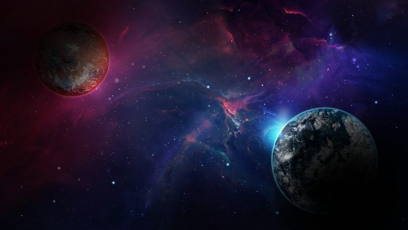 Tranhto24h: background vũ trụ hai hành tinh, 800x450px