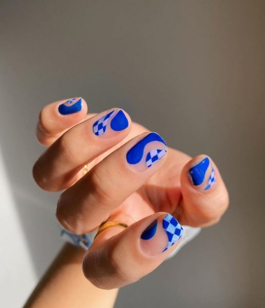 Tranhto24h: Mẫu nail Hàn Quốc họa tiết xanh côban, 517x600px